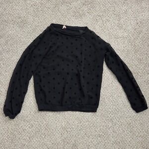 Bershka Black Polka‎ Dot  Long Sleeve Top Size Small